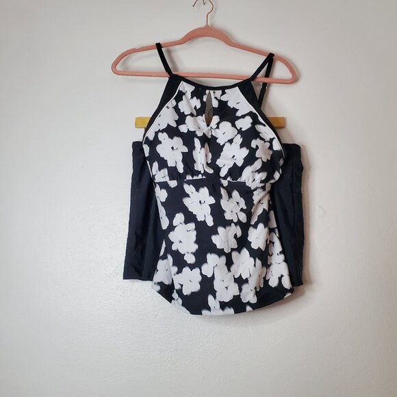Women's Tankini Swimsuit XL Ellen Tracy Black Floral Swim Skirt Pocket - Picture 14 of 16
